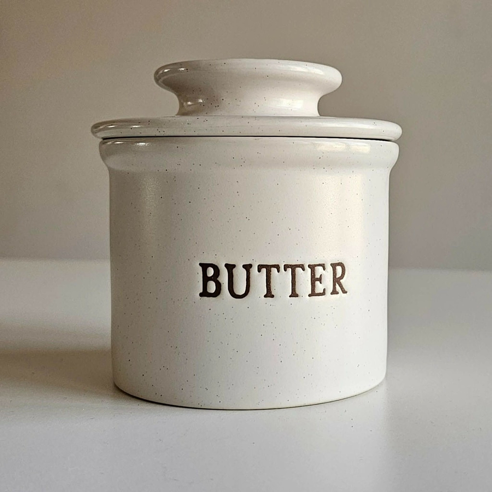 KOOK Butter Bell Crock Speckled Cream Stoneware Butter Keeper w/ Lid